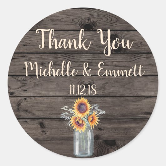 Sunflower Rustic Aufkleber Vielen Dank (Vorderseite)