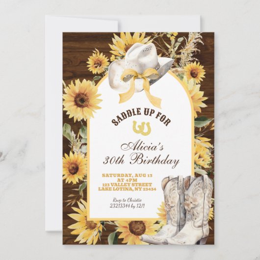 Sunflower Rustic Boots Birthday Einladung (Vorderseite)