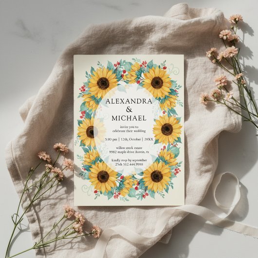 Sunflower Rustic Wedding Invitation Floral Einladung