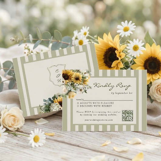 Sunflower Rustic Wedding QR Code RSVP Karte