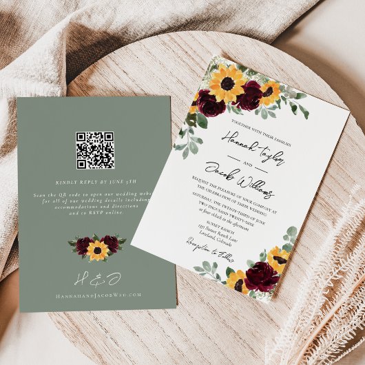 Sunflower Rustic Wedding QR Code UAWG Einladung