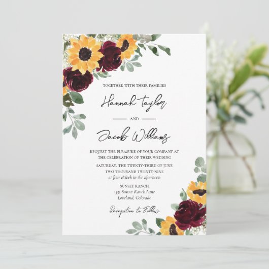 Sunflower Rustic Wedding QR Code UAWG Einladung (Stehend Vorderseite)