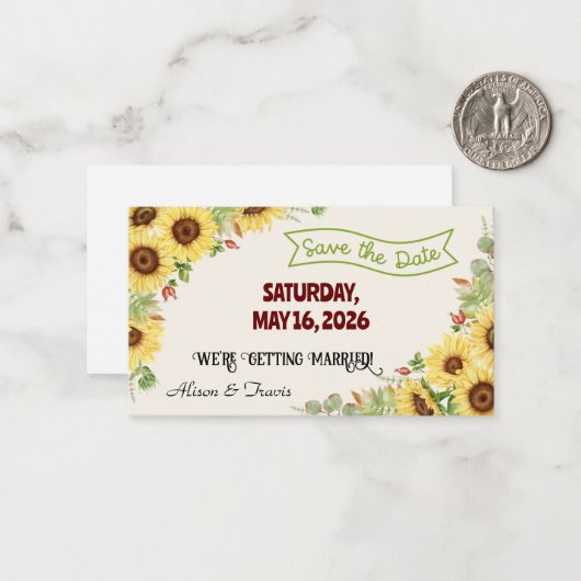 SUNFLOWER SAVE THE DATE WEDD CARD MITTEILUNGSKARTE (Vorderseite/Rückseite Beispiel)