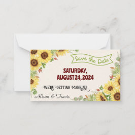 SUNFLOWER SAVE THE DATE WEDING NOTE CARD MITTEILUNGSKARTE
