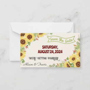 SUNFLOWER SAVE THE DATE WEDING NOTE CARD MITTEILUNGSKARTE