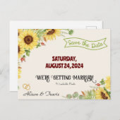 SUNFLOWER SAVE THE DATE WEDING POST CARD POSTKARTE (Vorne/Hinten)