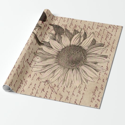 Sunflower Script Ephemera Decoupage Geschenkpapier (Ungerollt)