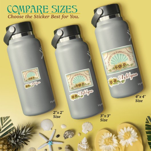 Sunflower Seashell Vintage Vibes Personalized Name Aufkleber