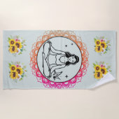 Sunflower Serenity: Meditation Mandala Beach Towel Strandtuch (Vorderseite)