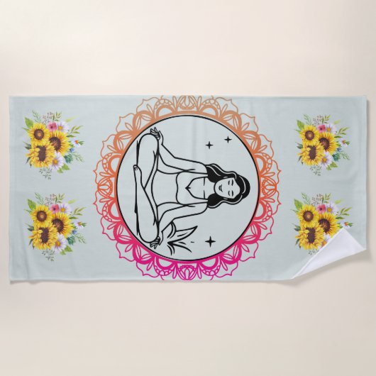 Sunflower Serenity: Meditation Mandala Beach Towel Strandtuch (Vorderseite)