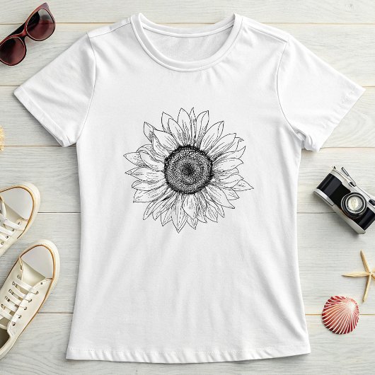 Sunflower Sketch; Botanical Summer T-Shirt
