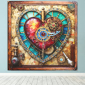 Sunflower Stained Glass Heart Steampunk Series Leinwanddruck (Insitu (Holzboden))