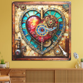 Sunflower Stained Glass Heart Steampunk Series Leinwanddruck