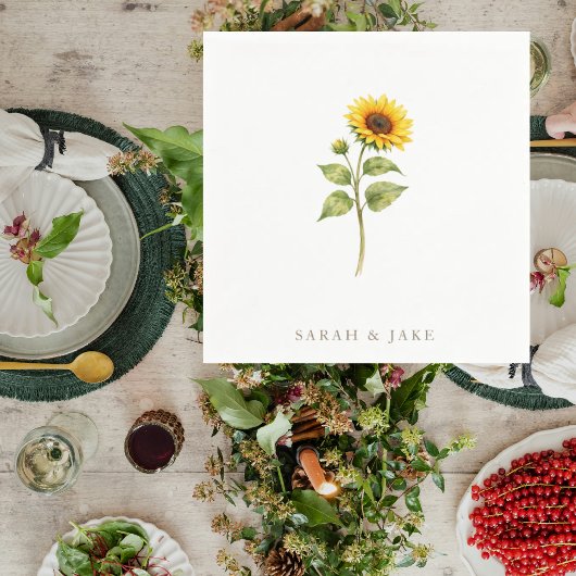 Sunflower Stem Couple Names Personalized Serviette