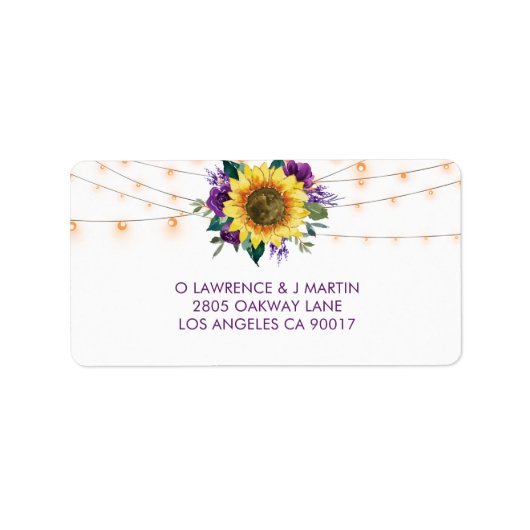 Sunflower String Light Lila Wedding RSVP-Adresse Adressaufkleber (Vorne)