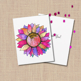 Sunflower Summer Floral Party Pink & Purple Dankeskarte