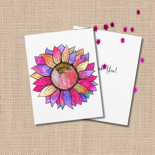Sunflower Summer Floral Party Pink & Purple Dankeskarte