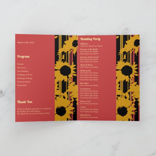 Sunflower Summer Gold Red Wedding Photo Programm (Innenseite)