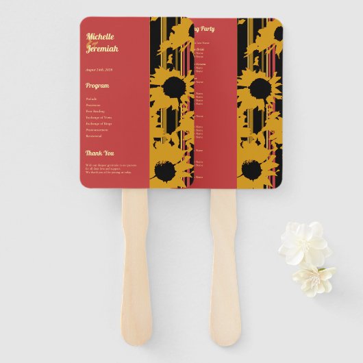 Sunflower Sunset Coral Gold Modern Wedding Fächer (Vorne und Hinten)