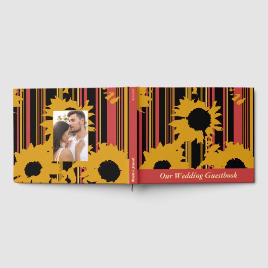 Sunflower Sunset Coral Gold Modern Wedding Gästebuch (Voll)