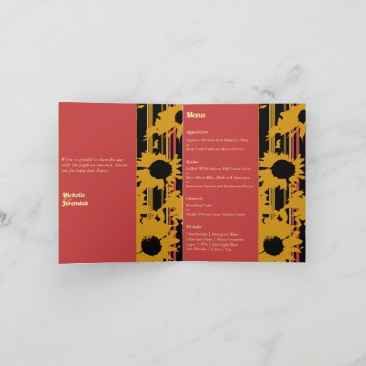 Sunflower Sunset Coral Gold Modern Wedding Karte (Innenseite)
