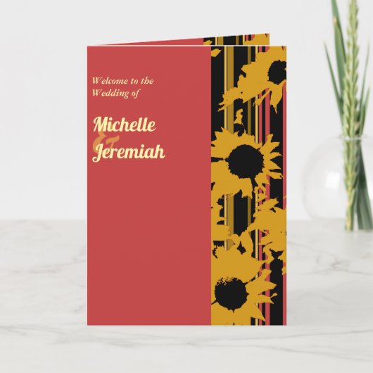 Sunflower Sunset Coral Gold Modern Wedding Photo Programm (Vorderseite)