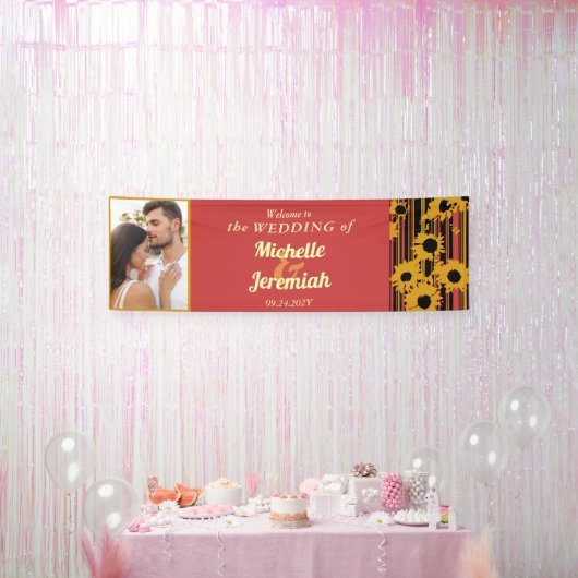Sunflower Sunset Coral Gold Modern Welcome Wedding Banner (Party)