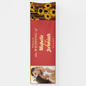 Sunflower Sunset Coral Gold Modern Welcome Wedding Banner (Vertikal)