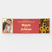 Sunflower Sunset Coral Gold Modern Welcome Wedding Banner (Horizontal)