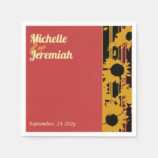Sunflower Sunset Coral Modern Wedding Cocktail Serviette (Vorderseite)