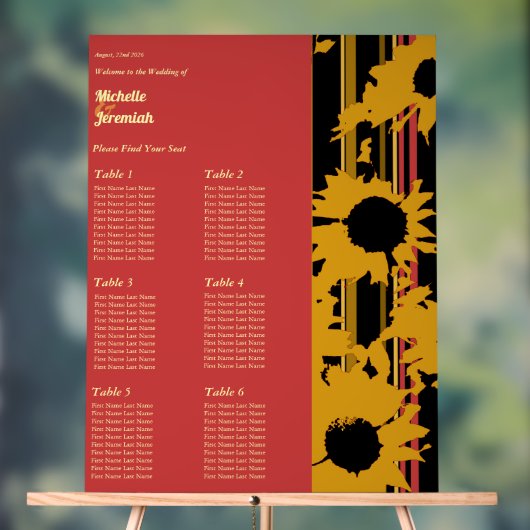 Sunflower Sunset Coral Modern Wedding Seat Chart Acrylschild (Neutral)