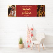 Sunflower Sunset Coral Wedding Congratulations Banner (Insitu)