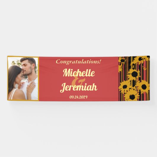 Sunflower Sunset Coral Wedding Congratulations Banner (Horizontal)