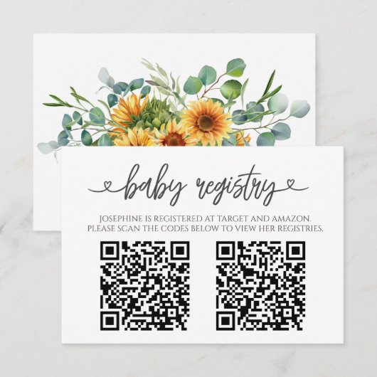 Sunflower Sunshine Fall Baby Shower QR Code Begleitkarte (Vorne/Hinten)