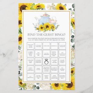Sunflower Tea Party Bridal Gast Bingo