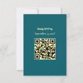 Sunflower Teal Blue Gold Modern QR Code Wedding  RSVP Karte (Vorderseite)