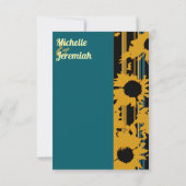 Sunflower Teal Blue Gold Modern QR Code Wedding  RSVP Karte (Rückseite)