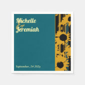 Sunflower Teal Blue Gold Modern Wedding Cocktail Serviette (Vorderseite)