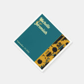 Sunflower Teal Blue Gold Modern Wedding Cocktail Serviette (Ecke)