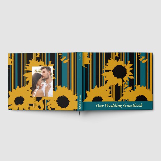 Sunflower Teal Blue Gold Modern Wedding Gästebuch (Voll)