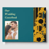 Sunflower Teal Blue Gold Modern Wedding Gästebuch (Vorderseite)