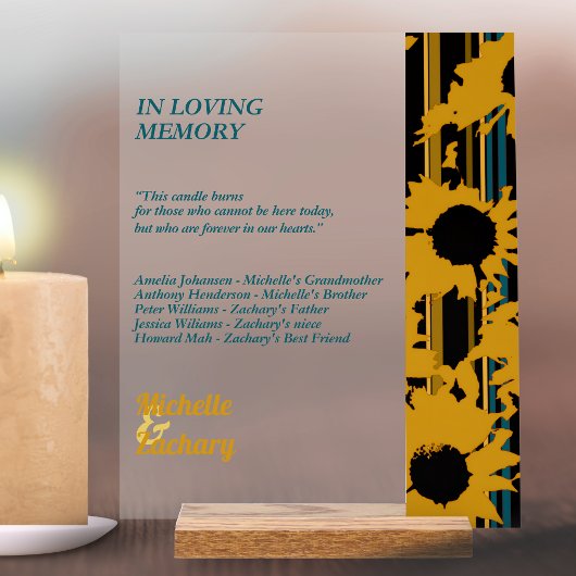 Sunflower Teal Blue Gold Modern Wedding Memorial Acrylschild