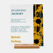 Sunflower Teal Blue Gold Modern Wedding Memorial Acrylschild (Vorderseite)