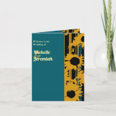 Sunflower Teal Blue Gold Modern Wedding Menu Karte (Vorderseite)