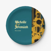 Sunflower Teal Blue Gold Modern Wedding Pappteller (Vorderseite)