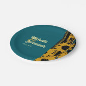 Sunflower Teal Blue Gold Modern Wedding Pappteller (Schrägansicht)