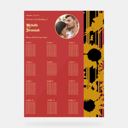 Sunflower Teal Blue Gold Modern Wedding Photo Acrylschild (Vorderseite)