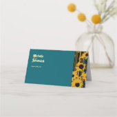 Sunflower Teal Blue Gold Modern Wedding Platzkarte (Rückseite)