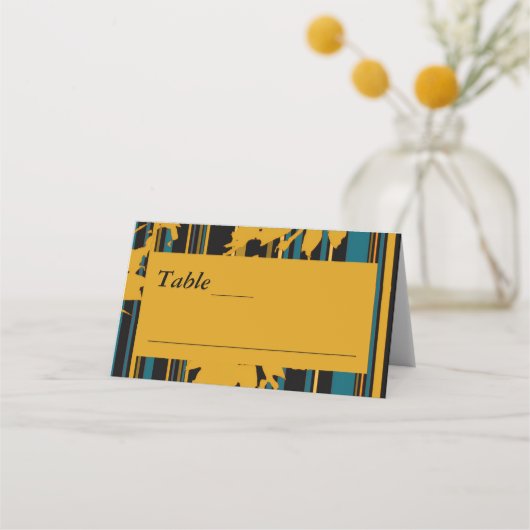 Sunflower Teal Blue Gold Modern Wedding Platzkarte (Vorderseite)