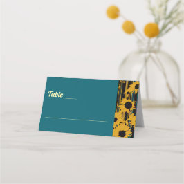 Sunflower Teal Blue Gold Modern Wedding Platzkarte